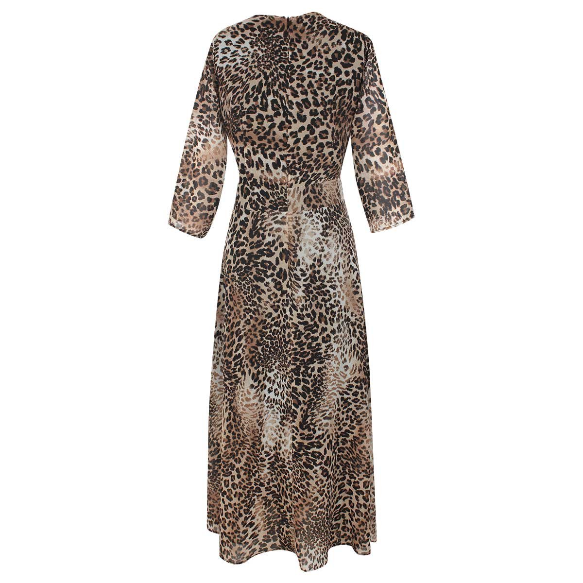 Vestido Largo Manga 3/4 Escote V Animal Print City Femme