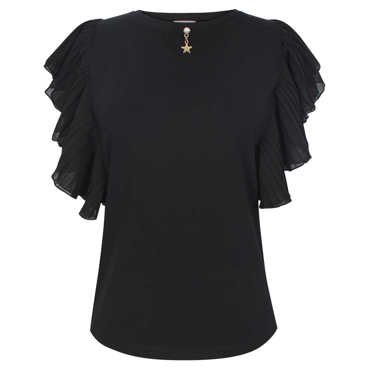 Blusa Manga Corta Plisada Escote Redondo Liso City Femme