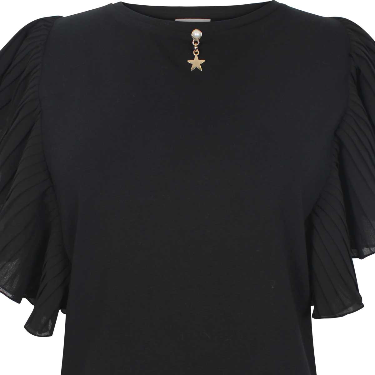 Blusa Manga Corta Plisada Escote Redondo Liso City Femme