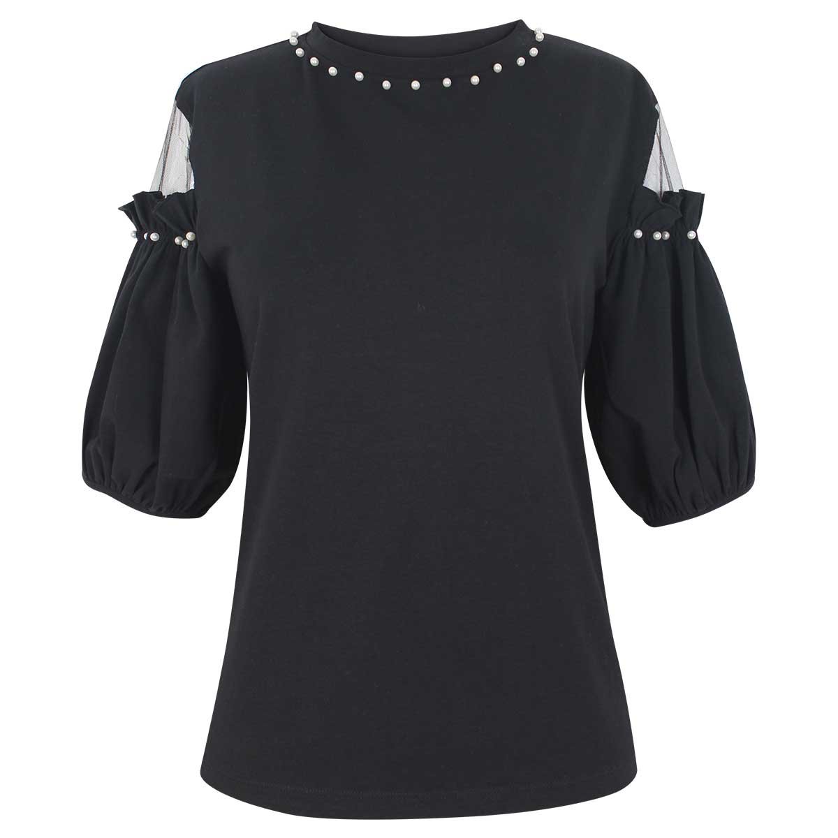 Blusa con Transparencias Y Perlas City Femme