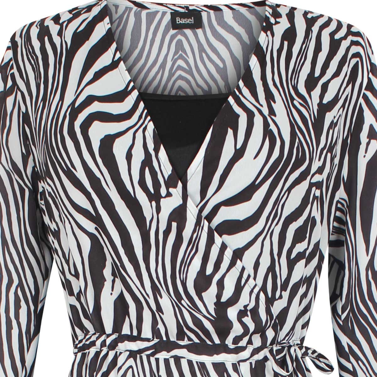 Vestido Manga Larga con Volante Escote V Cruzado Estampado Cebra Basel