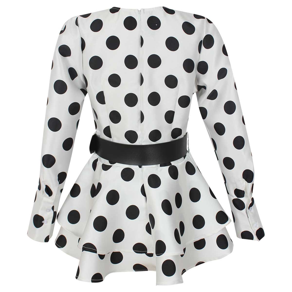 Blusa Manga Larga Escote V Lunares con Cinturón Basel