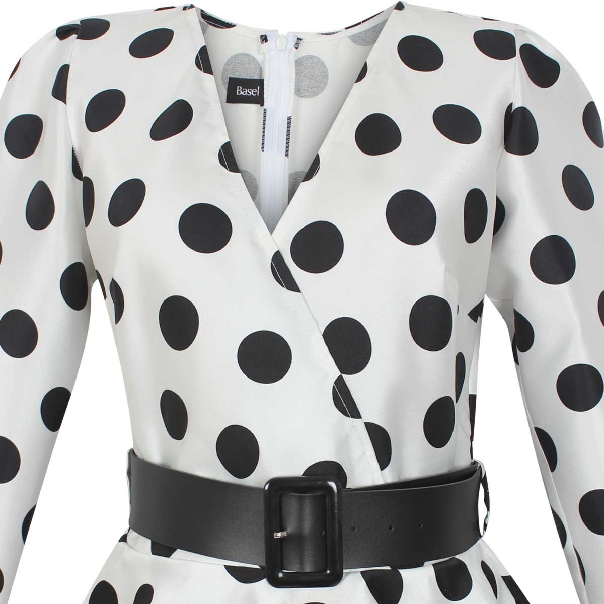Blusa Manga Larga Escote V Lunares con Cinturón Basel