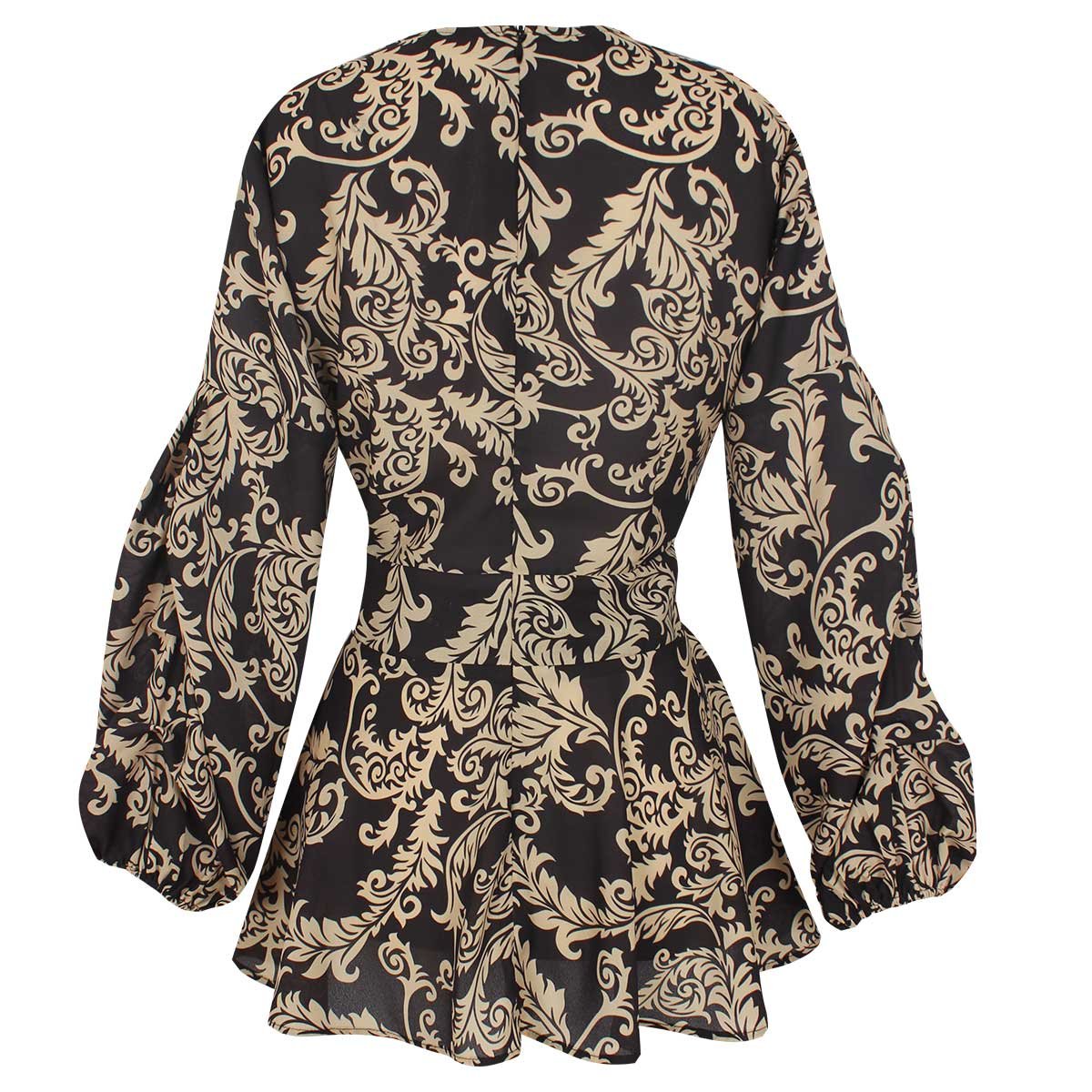 Blusa Manga Globo Escote V Estampado Basel
