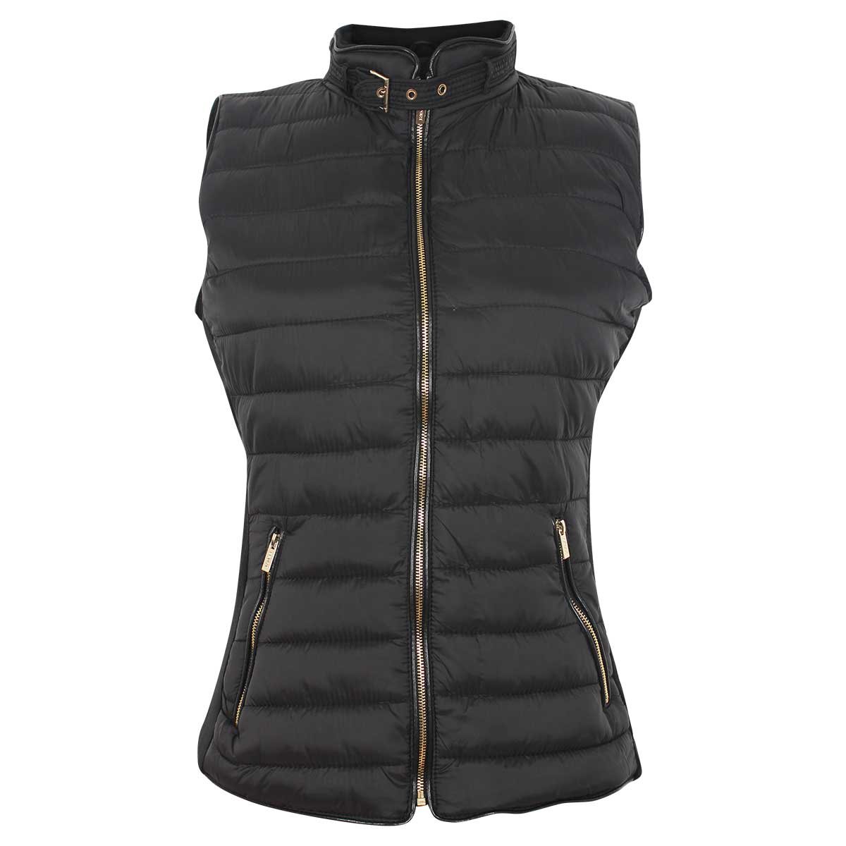 Chaleco Negro Capitonado Cuello Mao con Trabe Basel