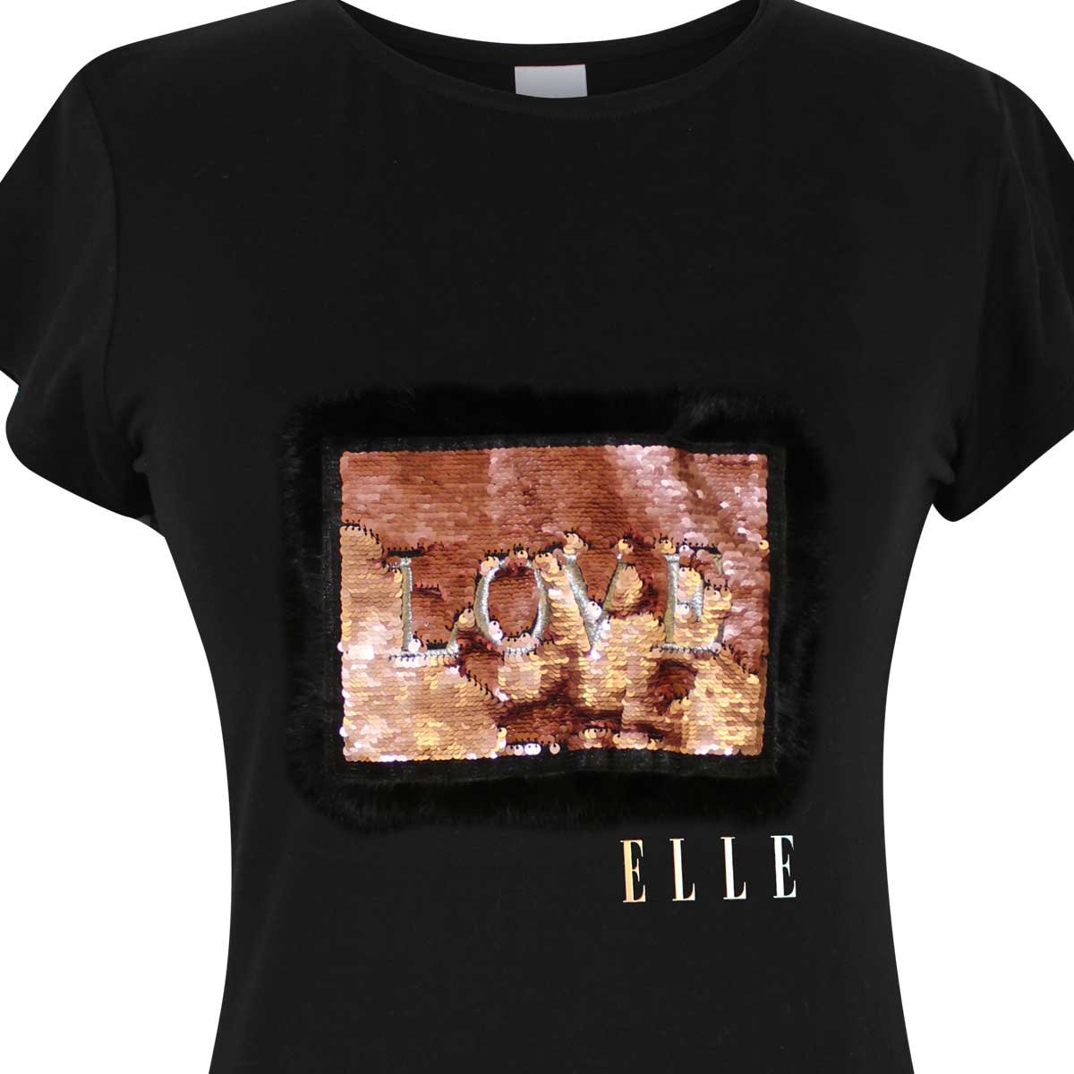 Blusa Manga Corta Escote Redondo Aplicación Love Elle