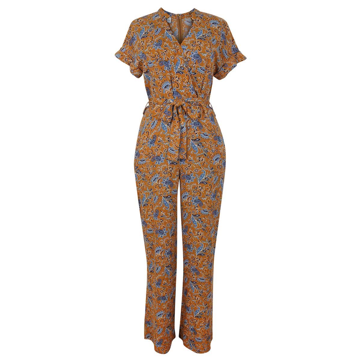 Jumpsuit Manga Corta Escote V Estampado Paisleys Elle