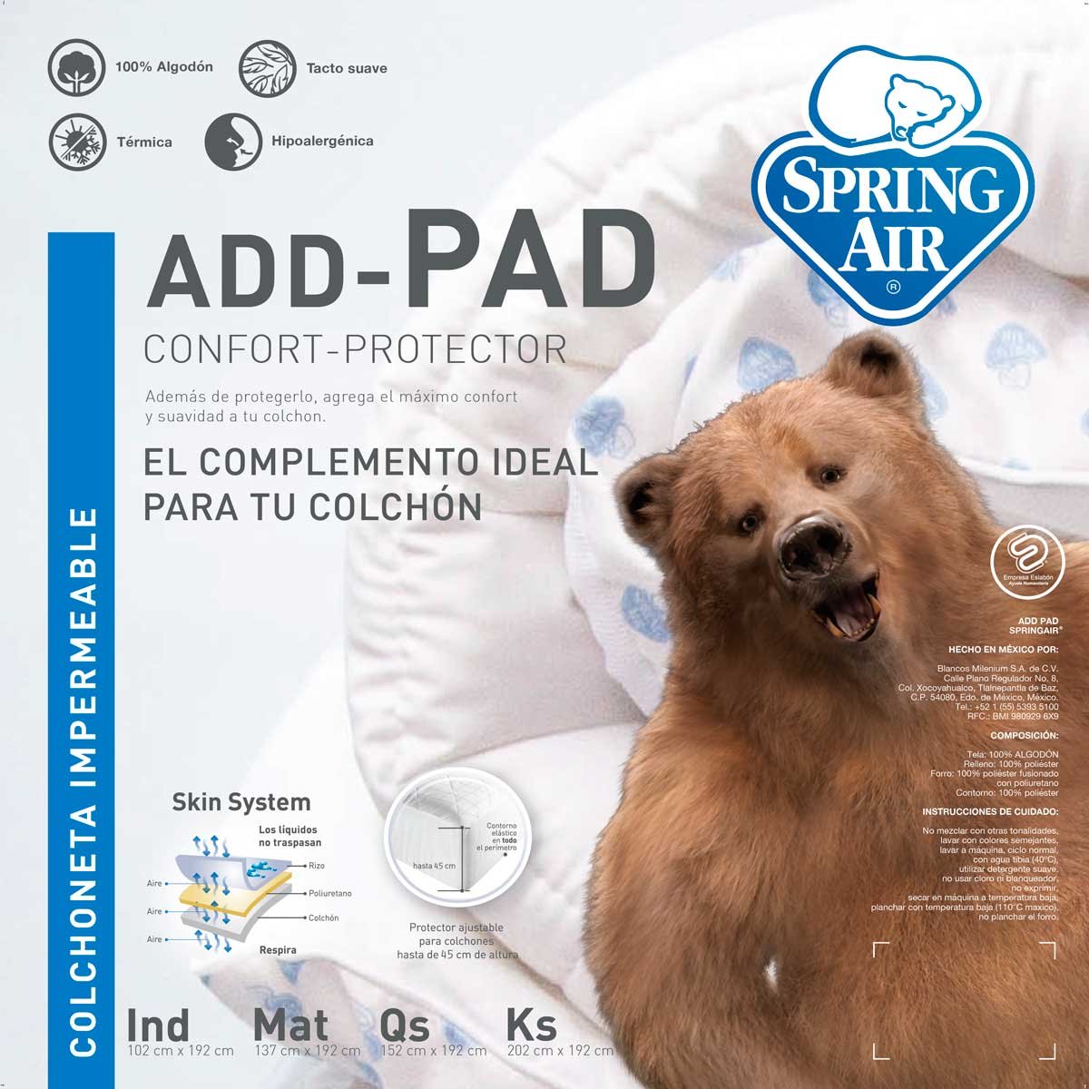 Colchoneta Impermeable Add Pad Spring Air - King Size