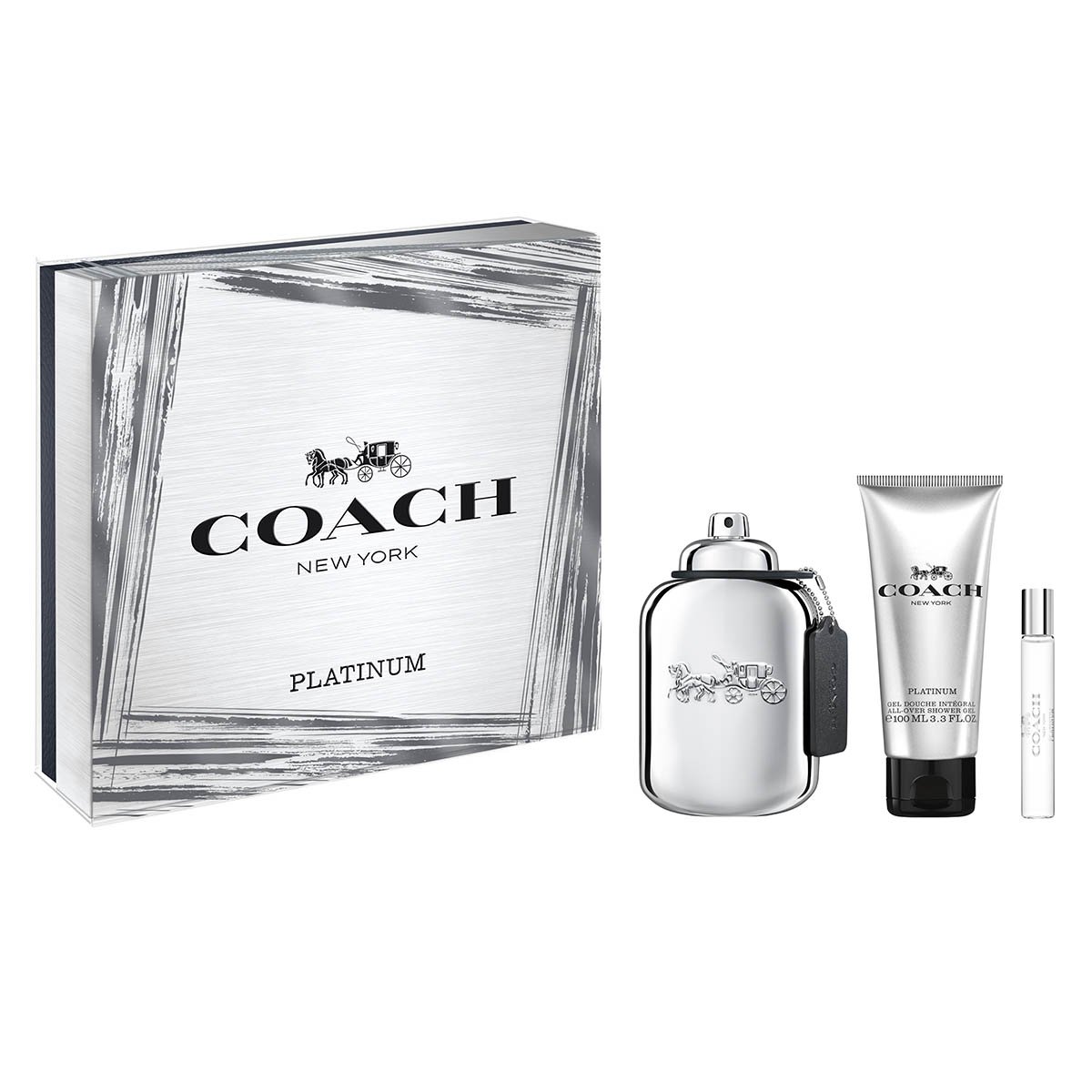 Estuche para Caballero Coach Platinum Edp 100 Ml + Shower Gel 100 Ml + Perfumero 7.5 Ml