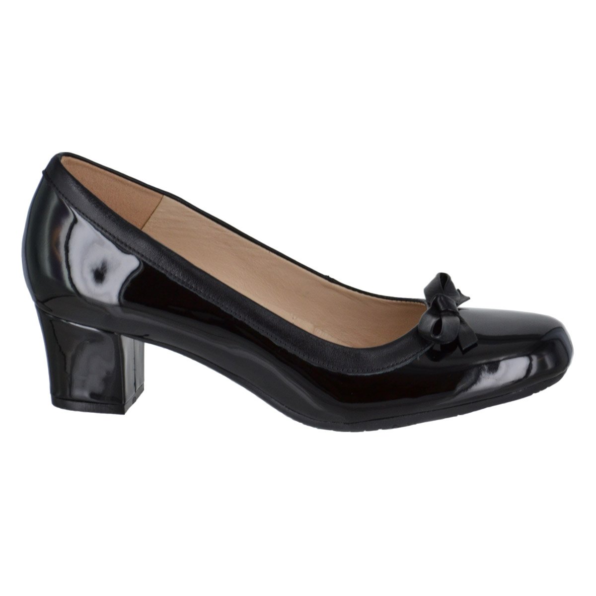 Zapatilla de Charol con Tacón y Moño Color Negro Joyce