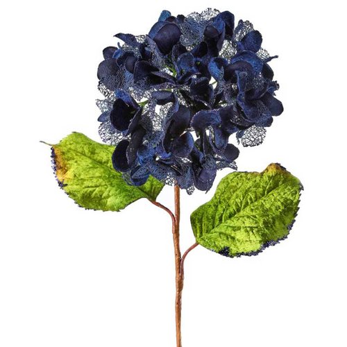Flor Hortensia Escarchada Azul Oscuro