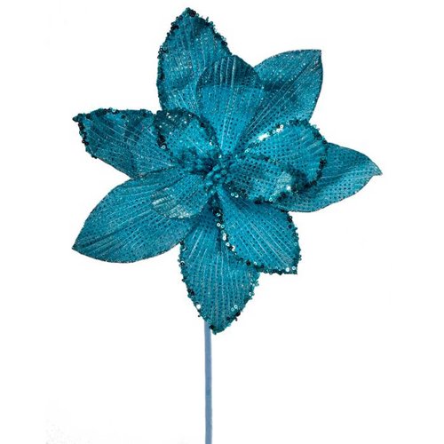 Flor Nochebuena Bordes con Diamantina Azul Claro