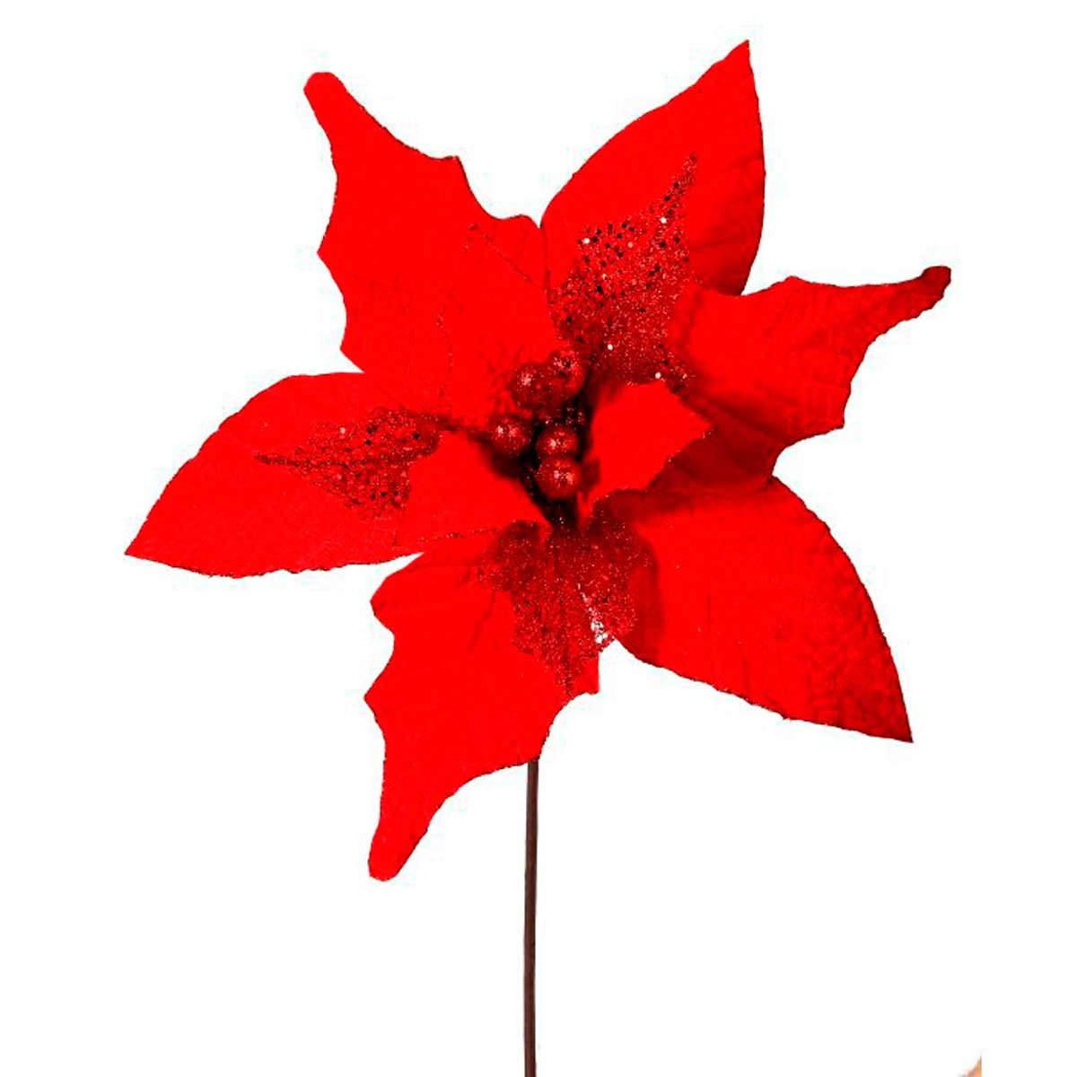 Flor Nochebuena Gigante de Terciopelo Rojo con Diamantina