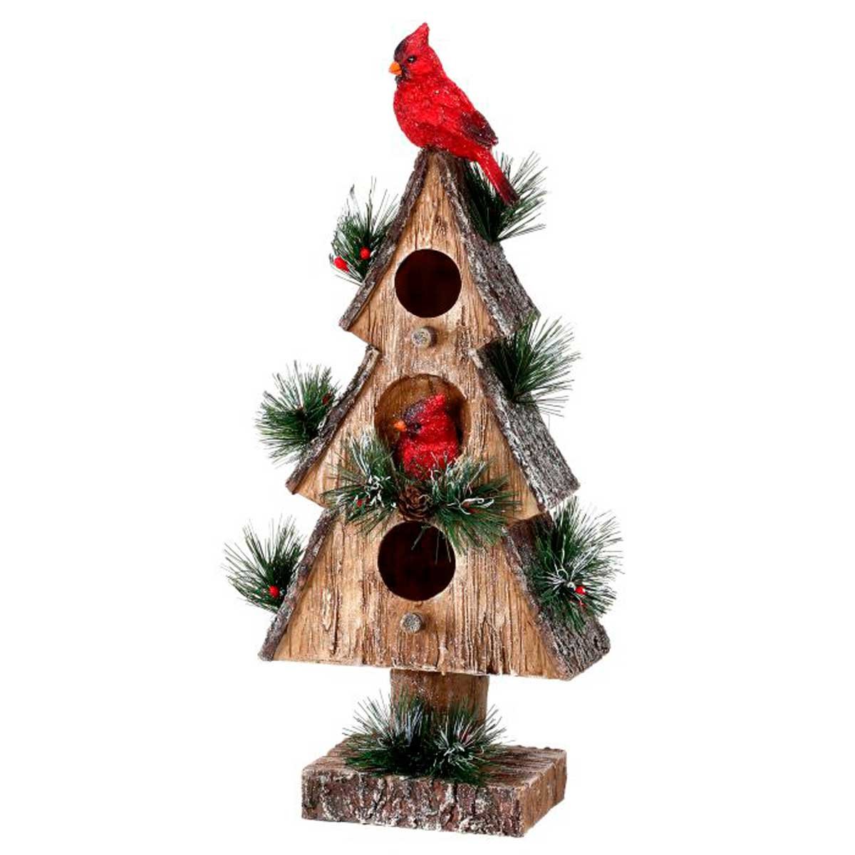 Pino de Resina con Casita de Cardenales 40 Cm.