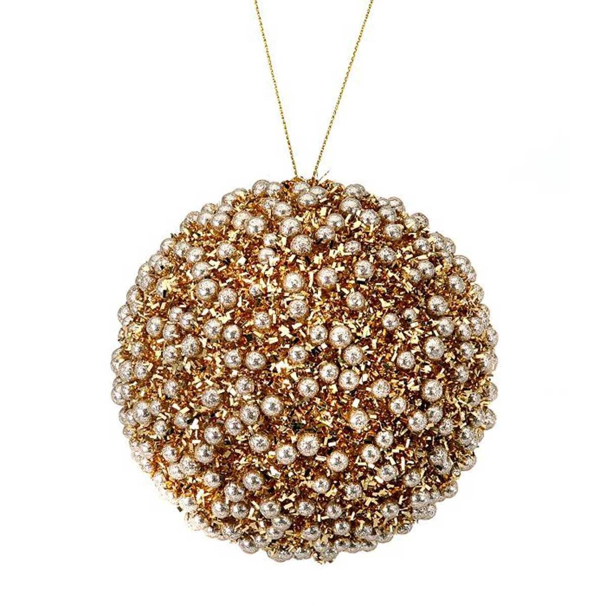 Colgante Esfera con Perlitas con Diamantina Color Oro 10 Cm.