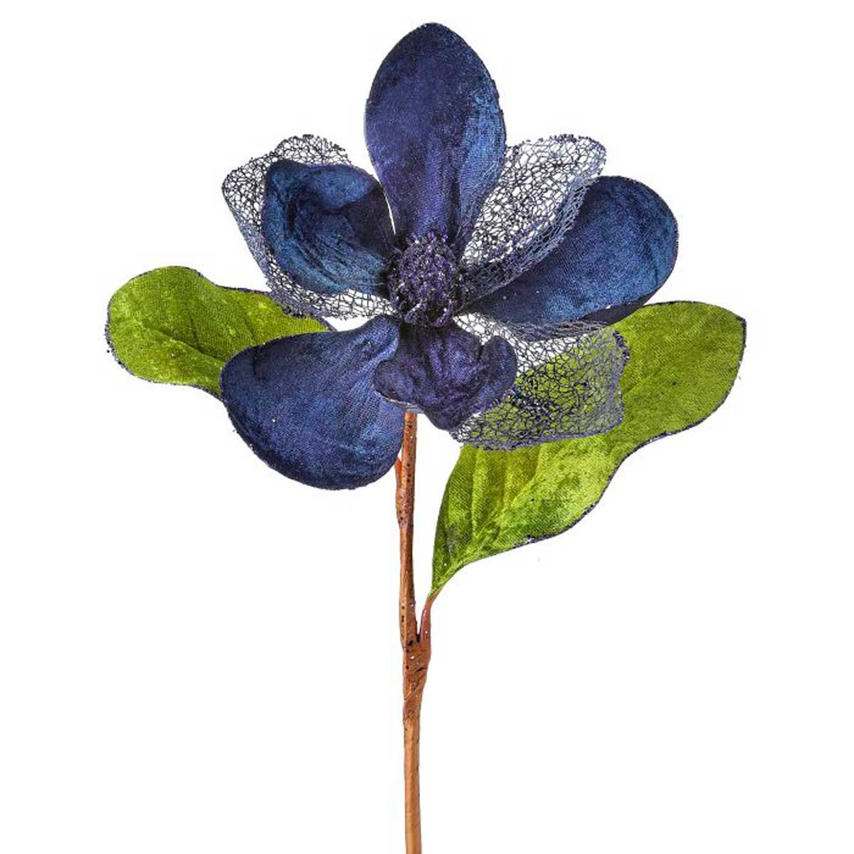 Flor Magnolia Escarchada Azul Oscuro