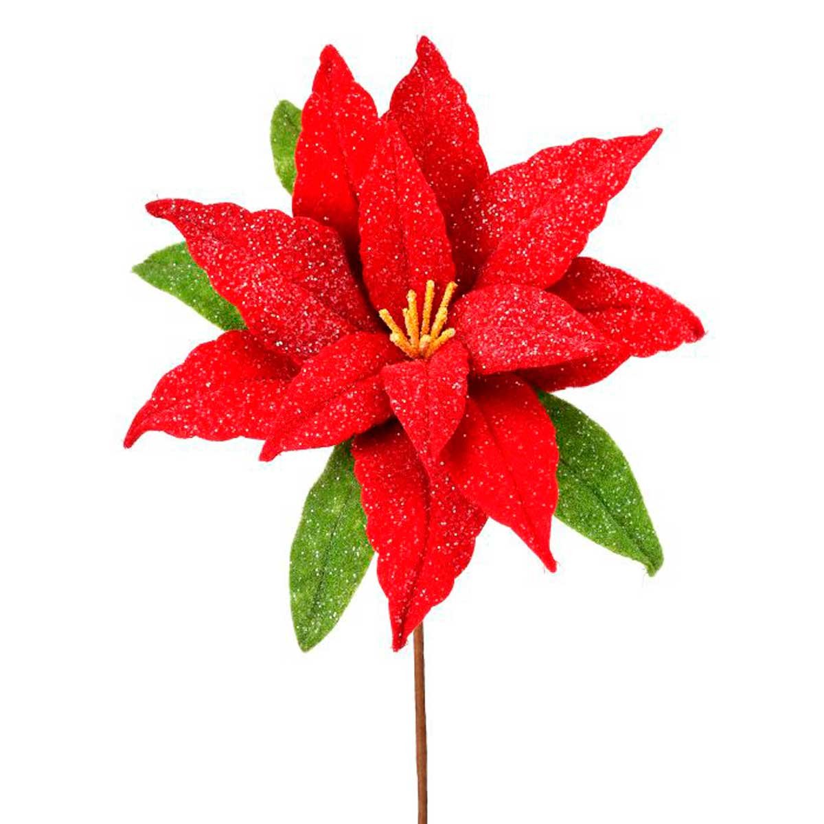 Flor Nochebuena Gigante de Fieltro Rojo Escarchada