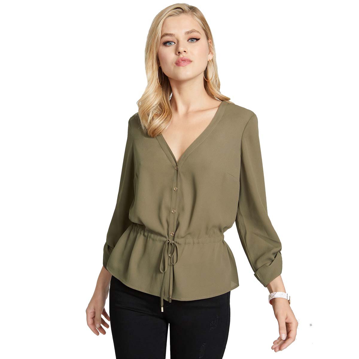 Blusa Manga Larga Cuello V G By Guess