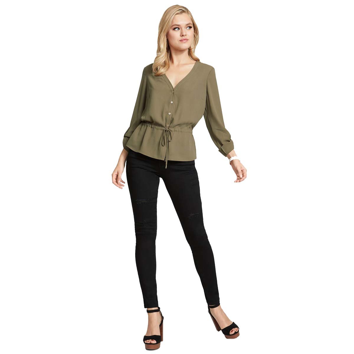 Blusa Manga Larga Cuello V G By Guess