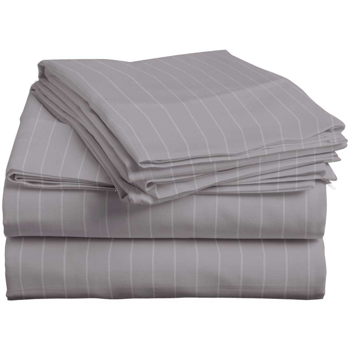 Sábana Pin Stripe Grey Franela Home Nature - Matrimonial