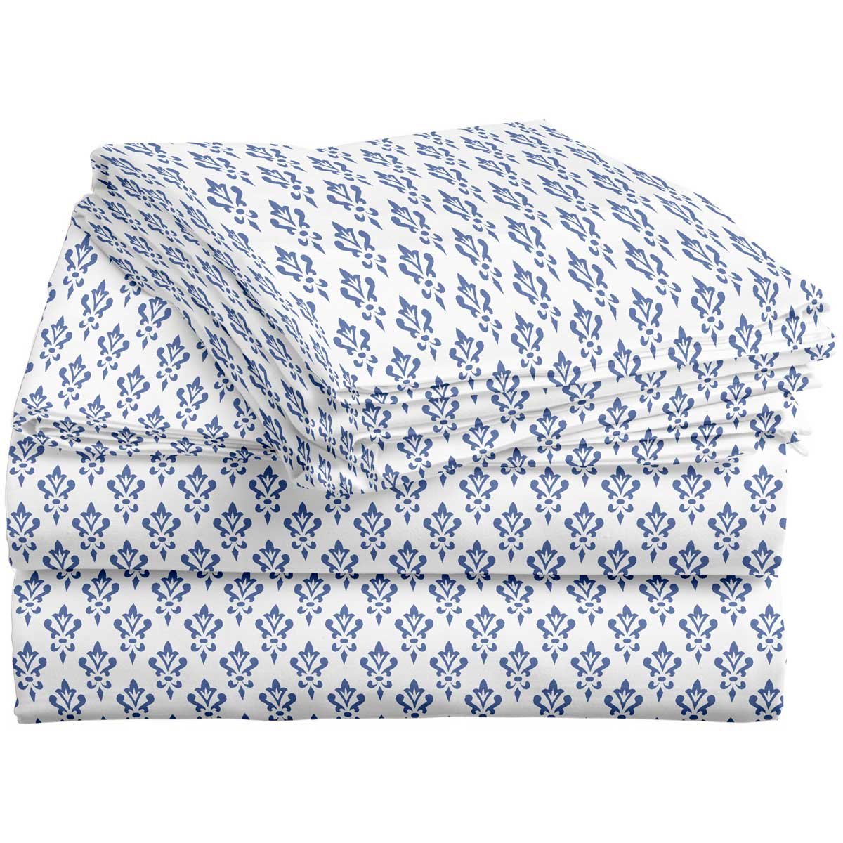 Sábana Damask Crest Blue Franela Home Nature - King Size