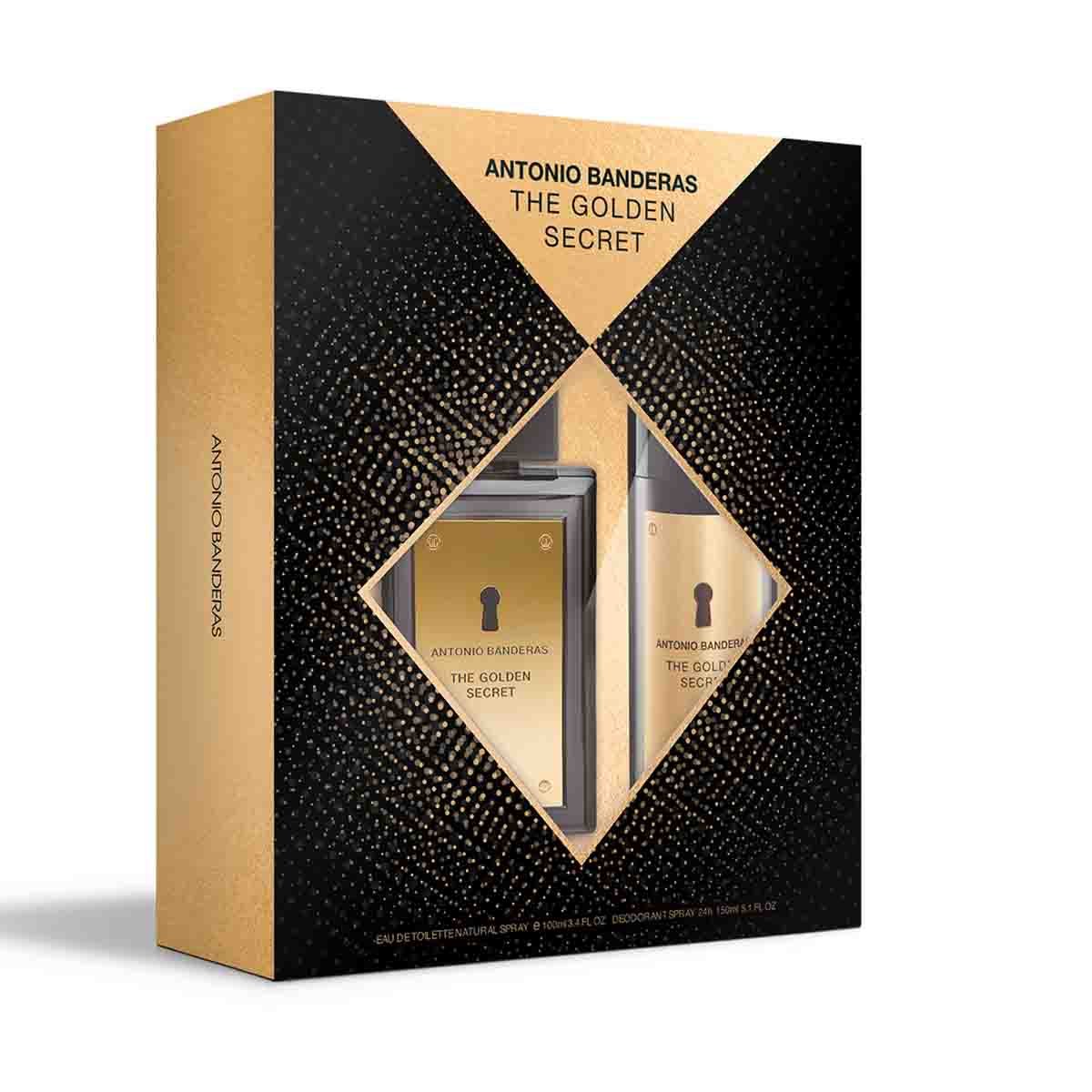 Estuche para Caballero Antonio Banderas Golden Secret Edt 100 Ml + Desodorante 150 Ml