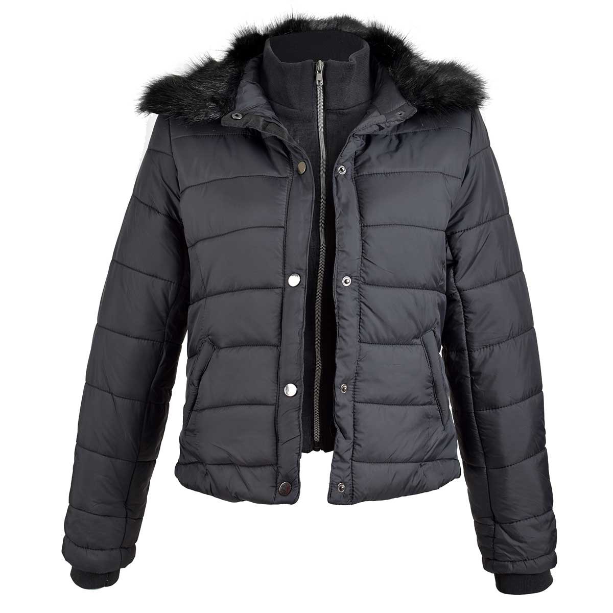 Chamarra con Cuello de Peluche Y Broches Alfrente  Blugrey