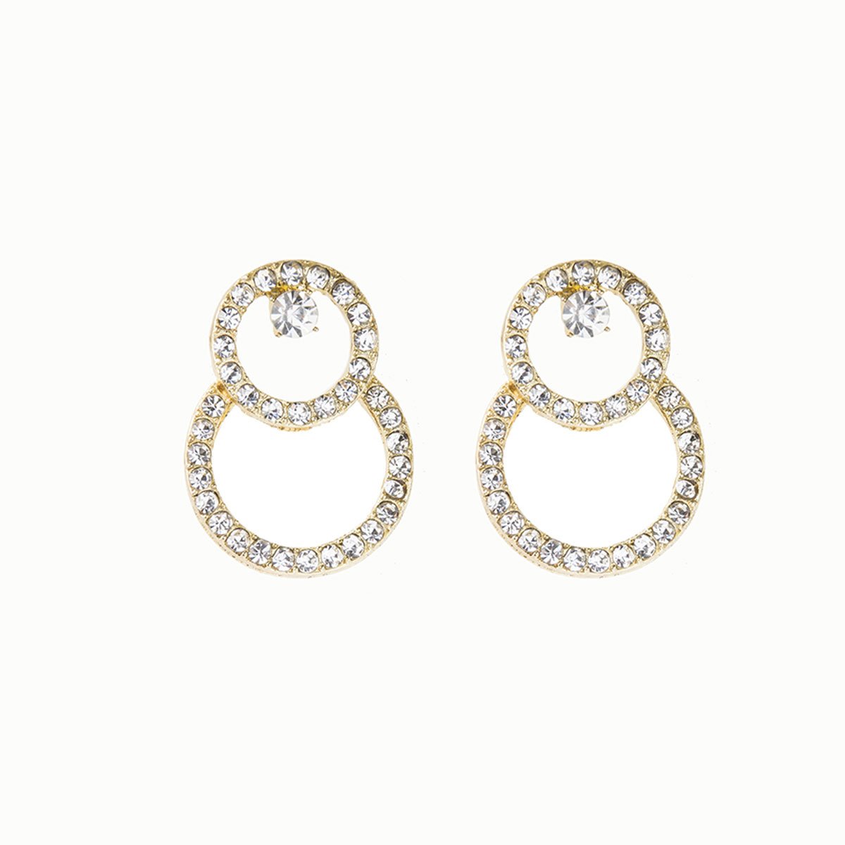 Aretes Aro Doble Incrustaci&oacute;n de Cristal  Dorado Wonder Charms