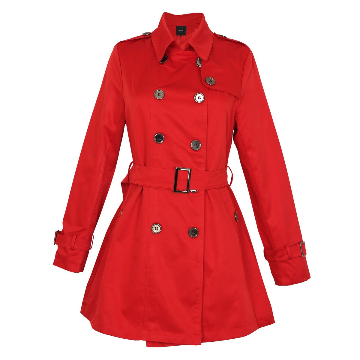 Gabardina Roja Cuello Camisero con Cinturón Liso Basel