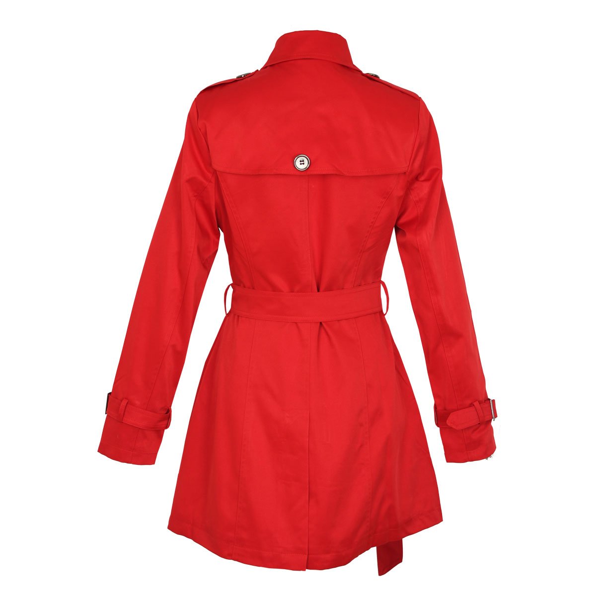 Gabardina Roja Cuello Camisero con Cinturón Liso Basel