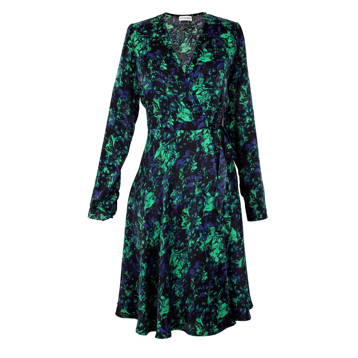 Vestido Manga Larga Escote V Estampado City Femme