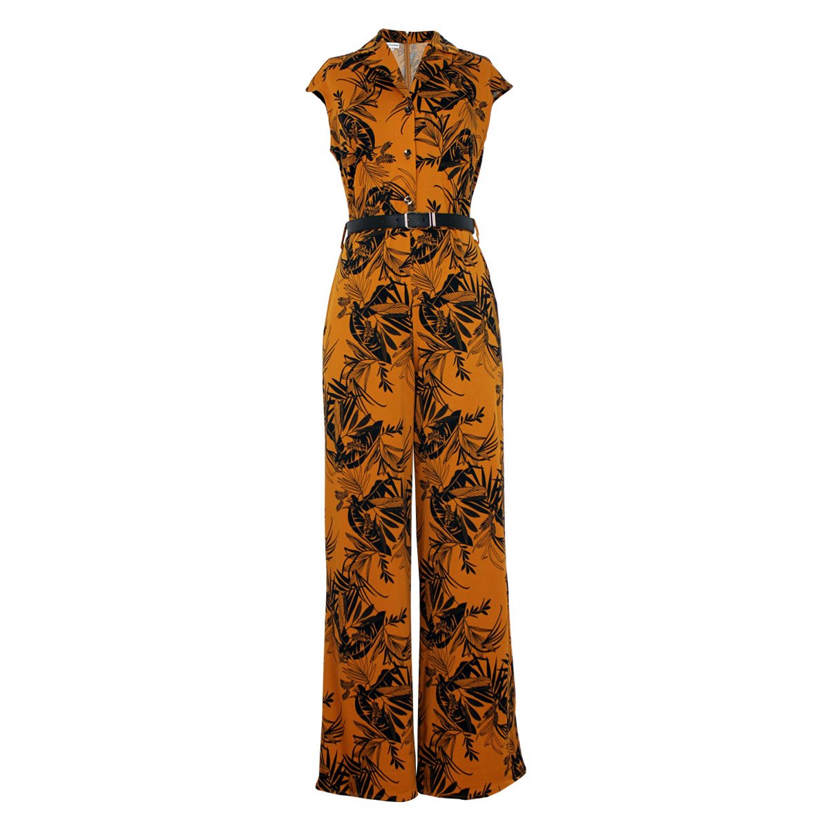 Jumpsuit Sin Manga Cuello Camisero con Cinturón Estampado City Femme