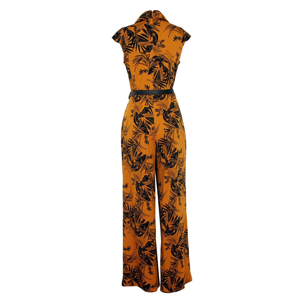 Jumpsuit Sin Manga Cuello Camisero con Cinturón Estampado City Femme