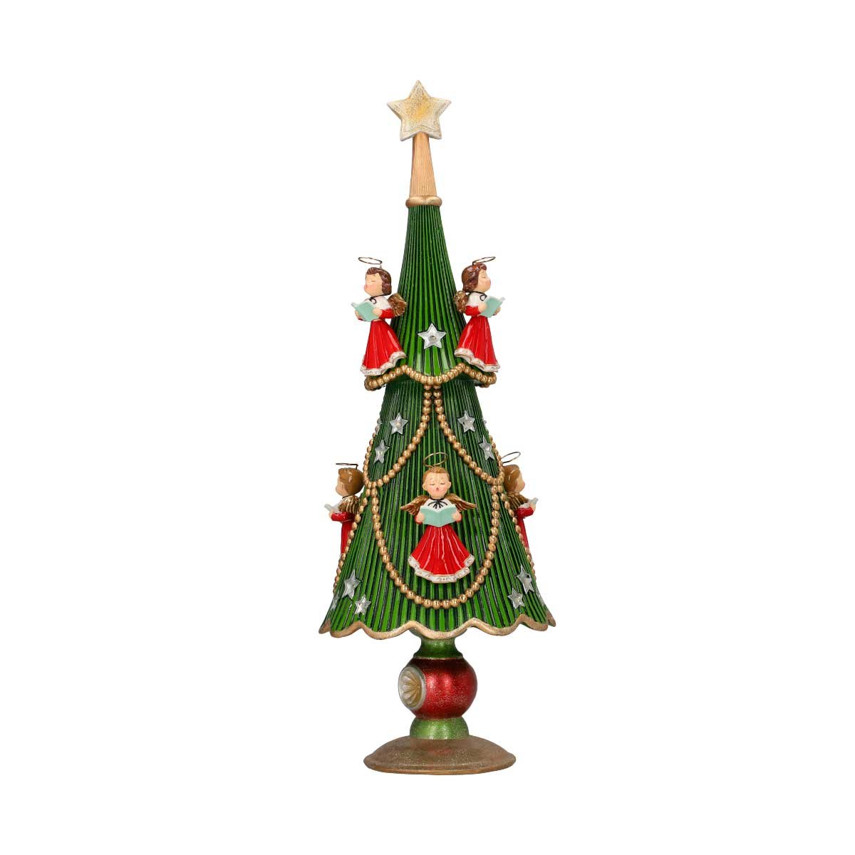 Pino con Coro Navideño Elegante de Resina