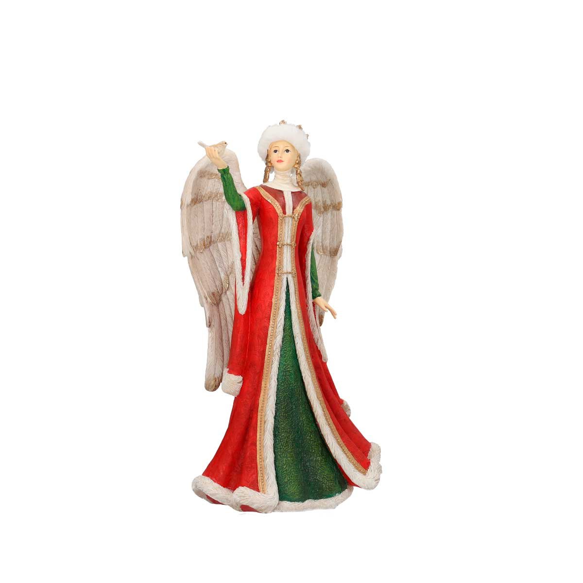 Ángel Elegante de Resina Rojo con Verde 42 Cm.