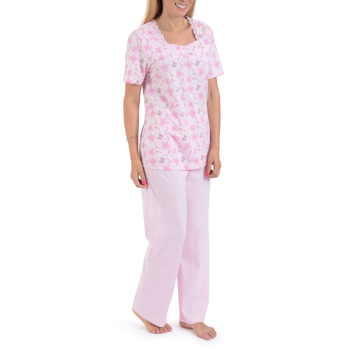 Pijama Chiffon de Manga Corta Escote Cuadrado Y Pantalón Thaiss