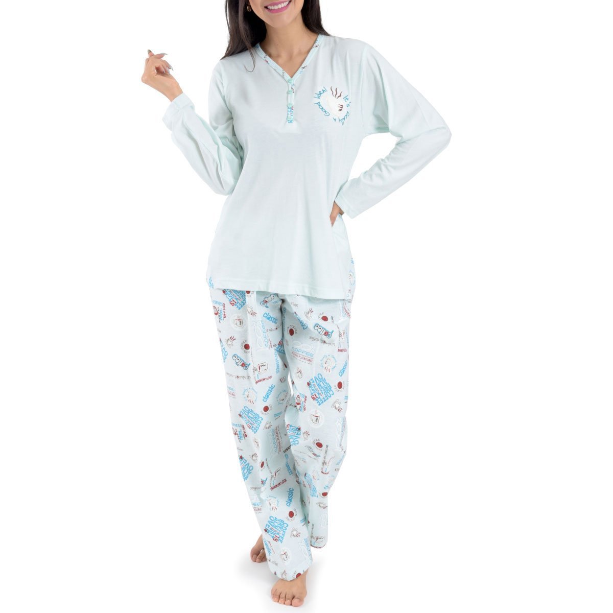 Pijama para Dama de Franela Estampado Taza Caf&eacute; Sugar &amp; Milk