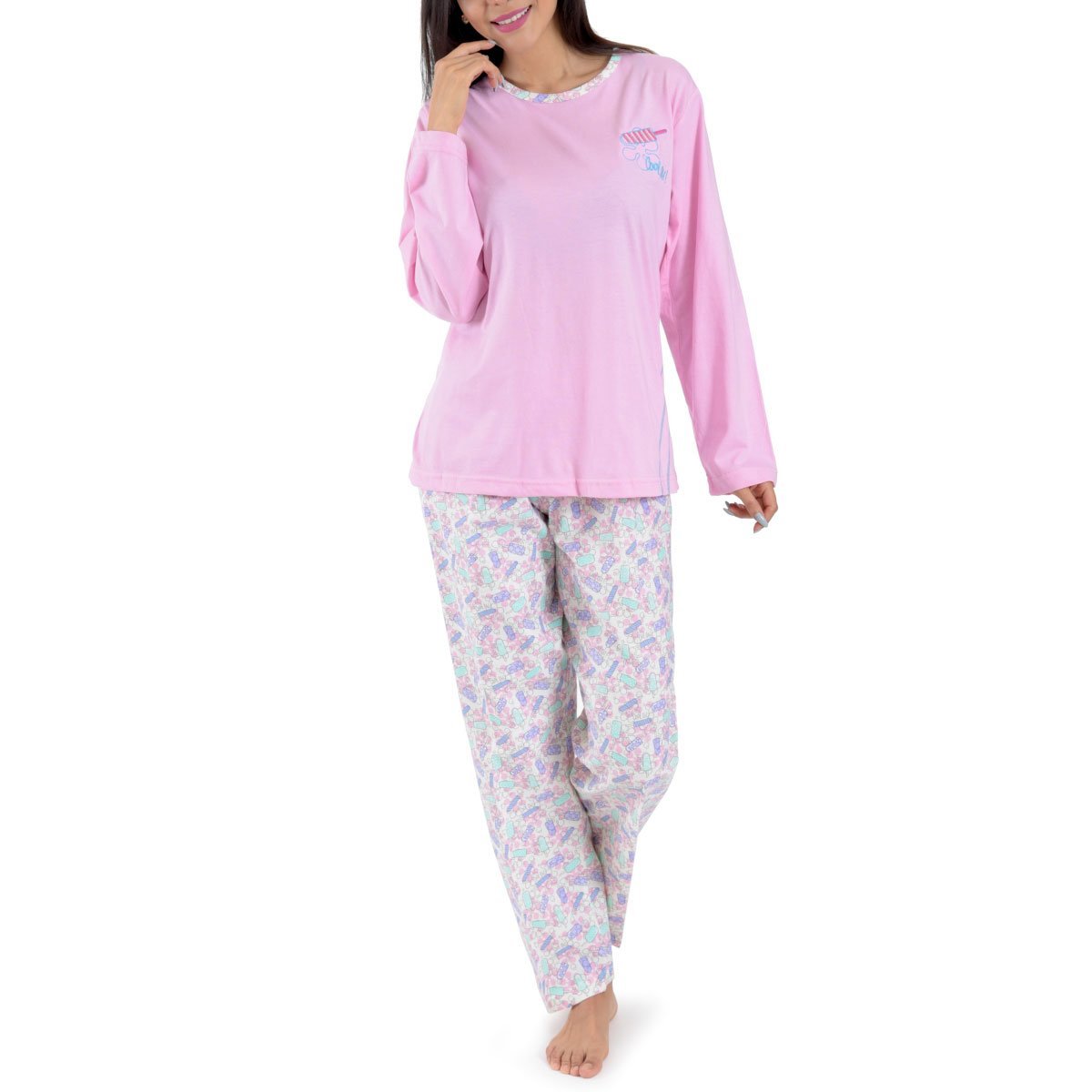 Pijama para Dama de Franela Estampado de Paletas Sugar &amp; Milk