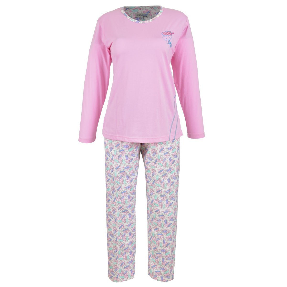 Pijama para Dama de Franela Estampado de Paletas Sugar &amp; Milk
