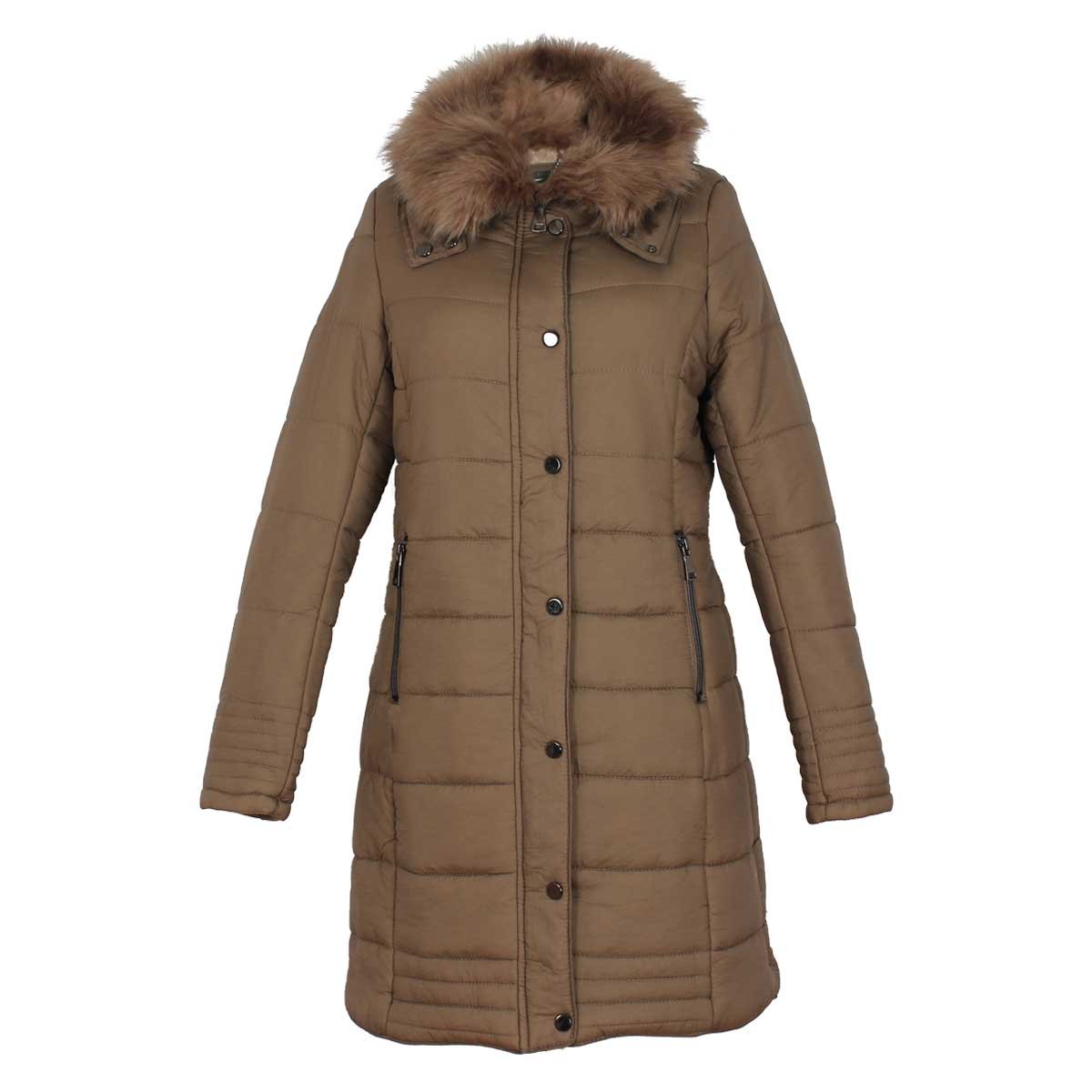 Chamarra Larga Café Cuello con Peluche Liso Basel