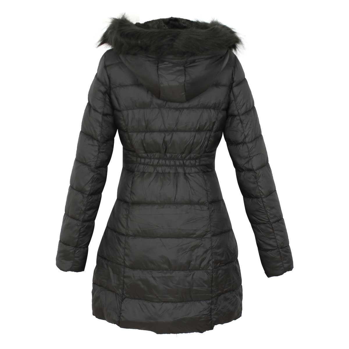 Chamarra Capitonada Larga Verde con Capucha de Pelo Basel para Dama