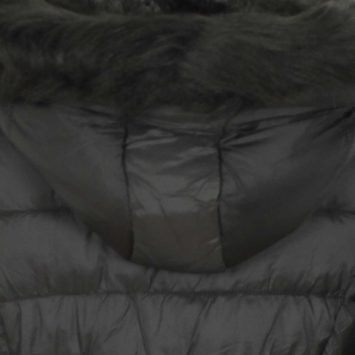 Chamarra Capitonada Larga Verde con Capucha de Pelo Basel para Dama