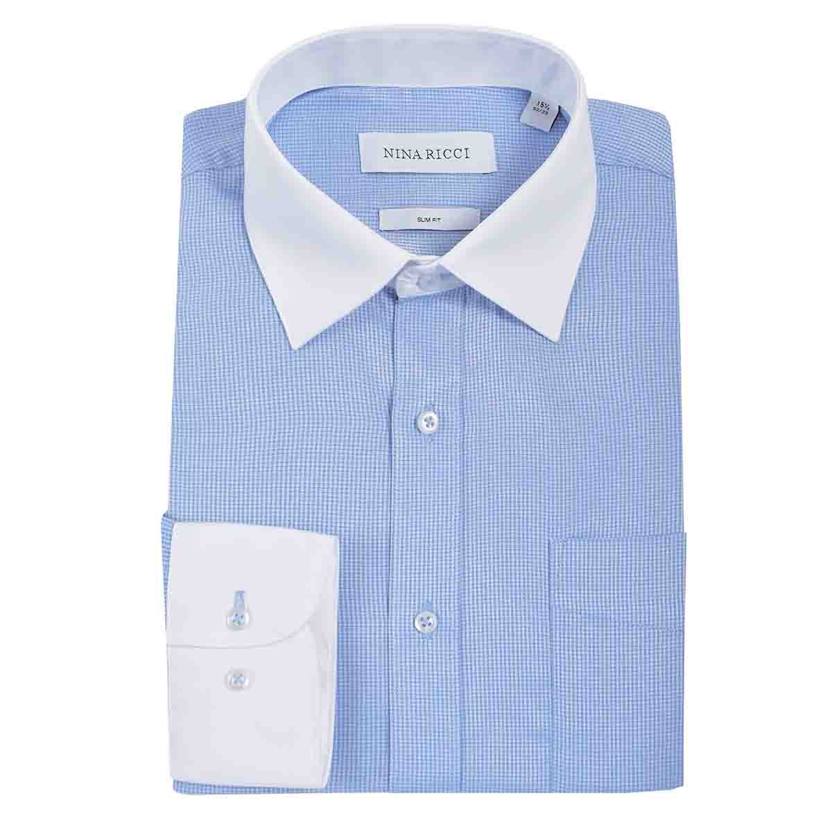 Camisa de Vestir Slim Fit Color Azul Combinado Nina Ricci para Caballero