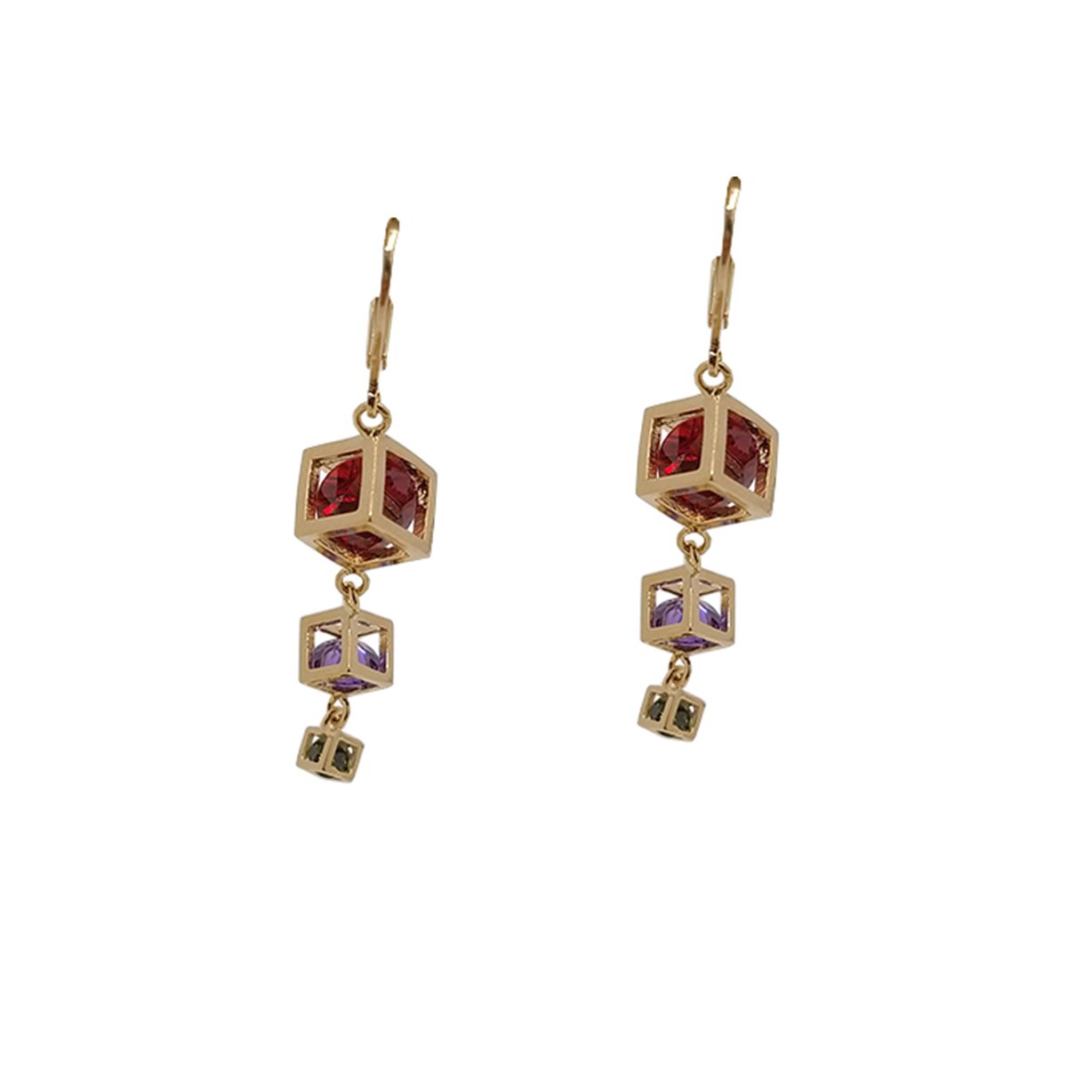 Arete Largo de Cubos con Zirconias de Colores Oro Angelus