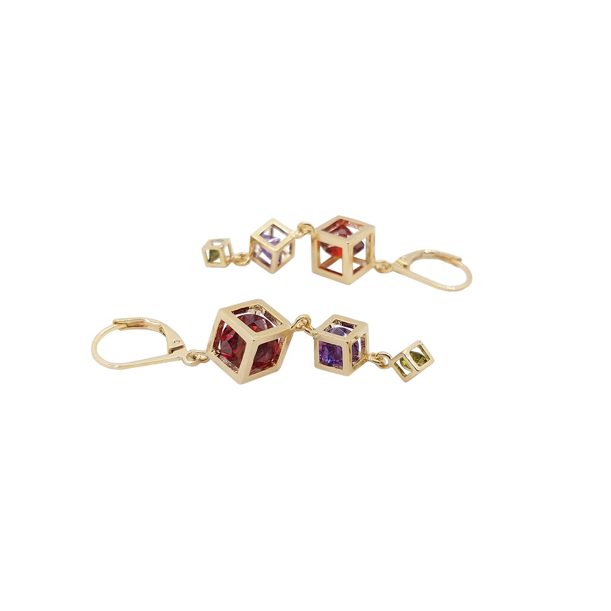Arete Largo de Cubos con Zirconias de Colores Oro Angelus