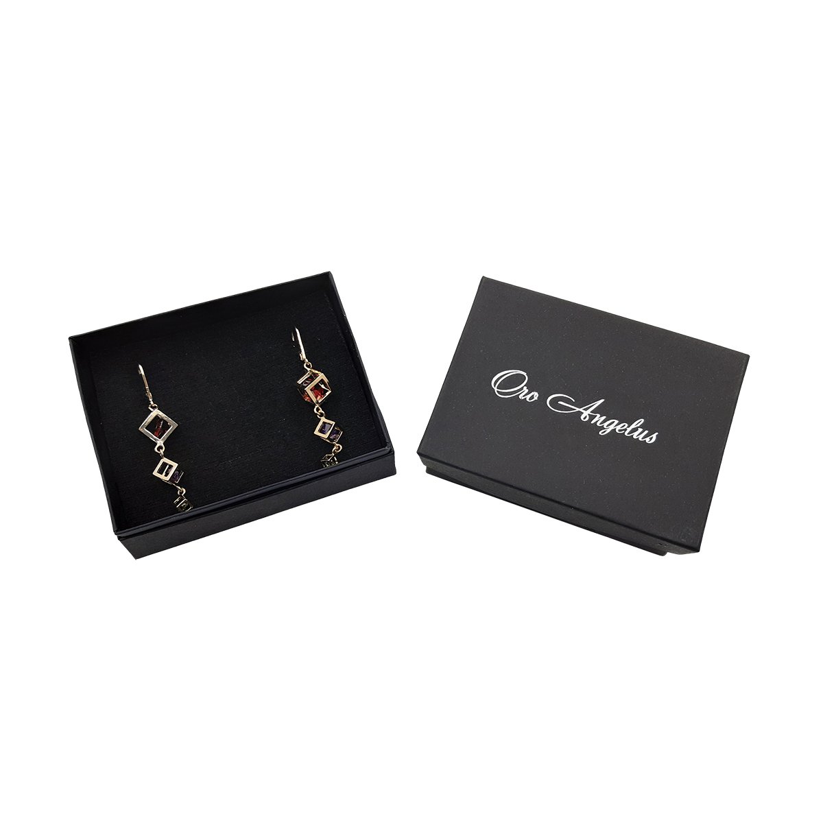 Arete Largo de Cubos con Zirconias de Colores Oro Angelus