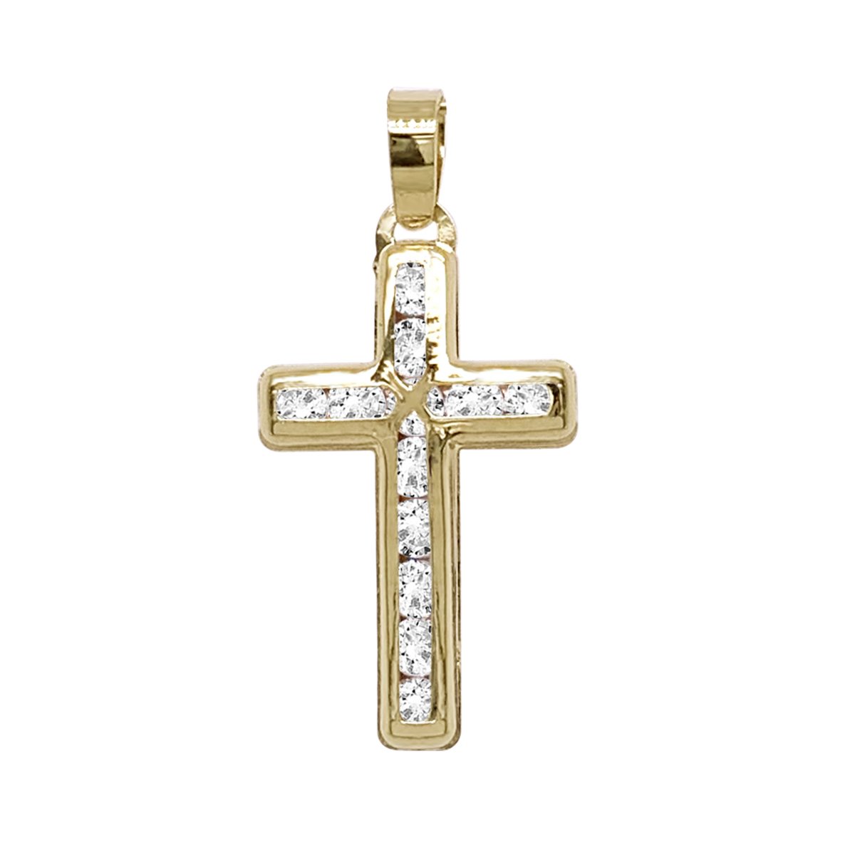 Dije Oro Amarillo 14K Cruz con Circonia Sabelli