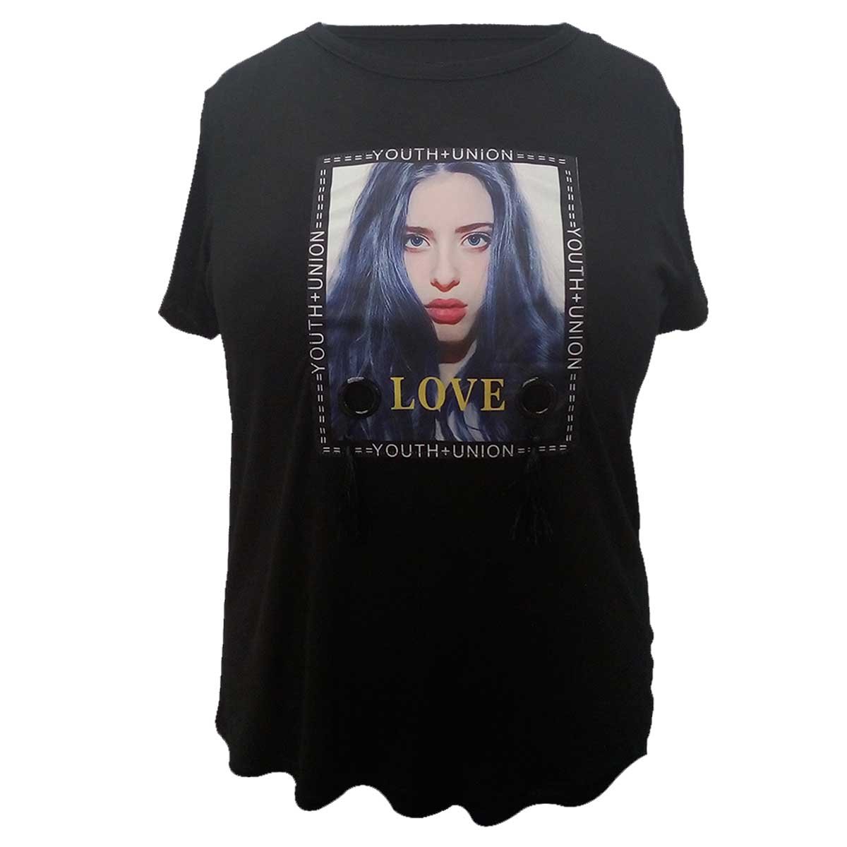 Playera para Dama Negra con Aplicación al Frente Pinkberry