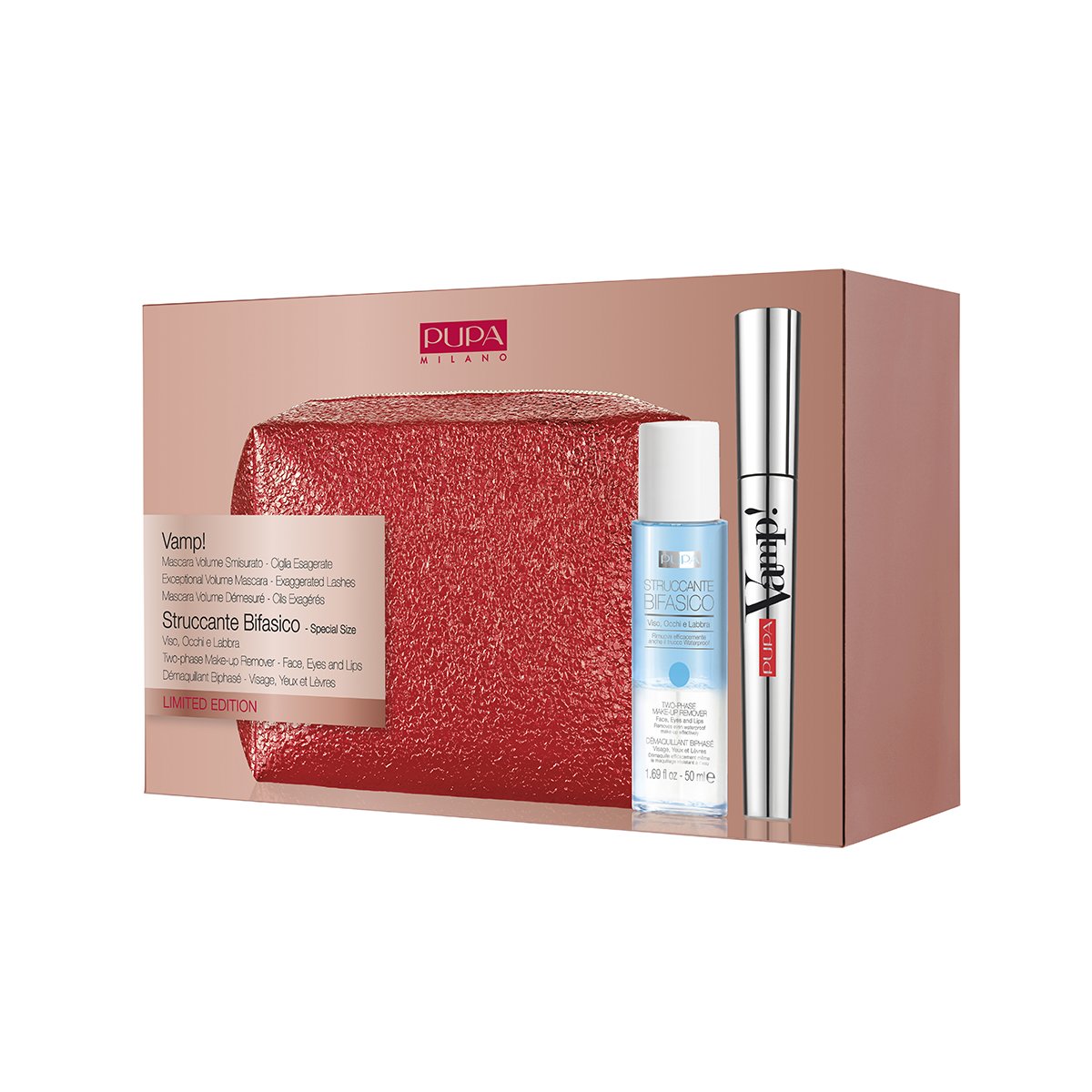 Kit Pupa Vamp! Mascara, Desmaquillante Y Cosmetiquera