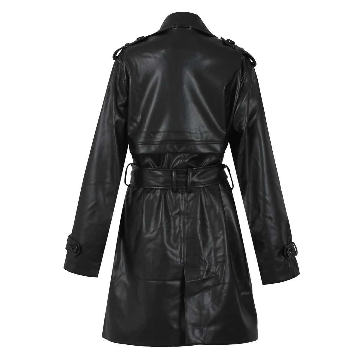 Gabardina Negra con Solapa Y Cinturón Lisa Basel para Mujer